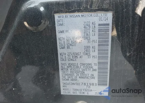 2014 Nissan Rogue S/Sl/Sv from USA, damaged, VIN 5N1AT2MV3EC781983